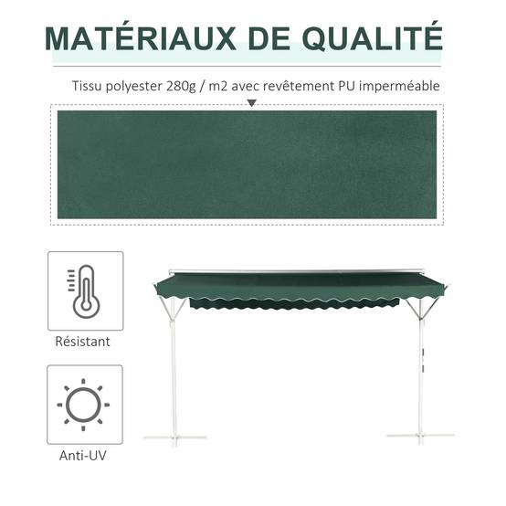 Store Double Pente 4 x 3 m Manuel rétractable Inclinaison réglable métal Polyester imperméabilisé Vert foncé - Image 6