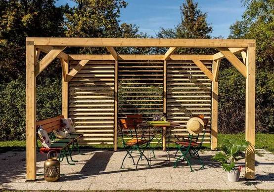Habrita - Auvent VENETO bois + ventelles mur - 12,20 m2 - dimensions 3,39 m x 3,60 m Habrita - Image 5