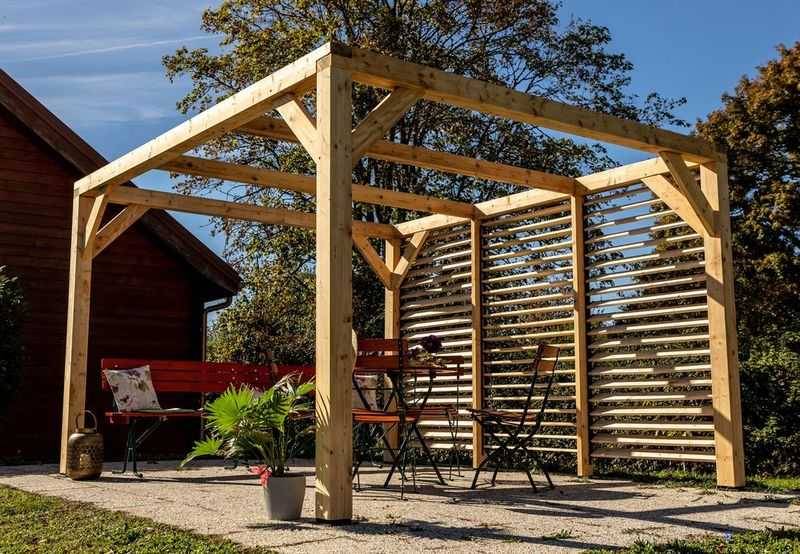 Habrita - Auvent VENETO bois + ventelles mur - 12,20 m2 - dimensions 3,39 m x 3,60 m Habrita - Image 1
