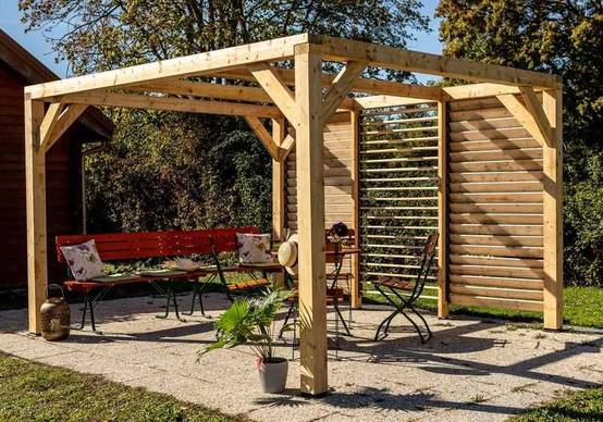 Habrita - Auvent VENETO bois + ventelles mur - 12,20 m2 - dimensions 3,39 m x 3,60 m Habrita - Image 3