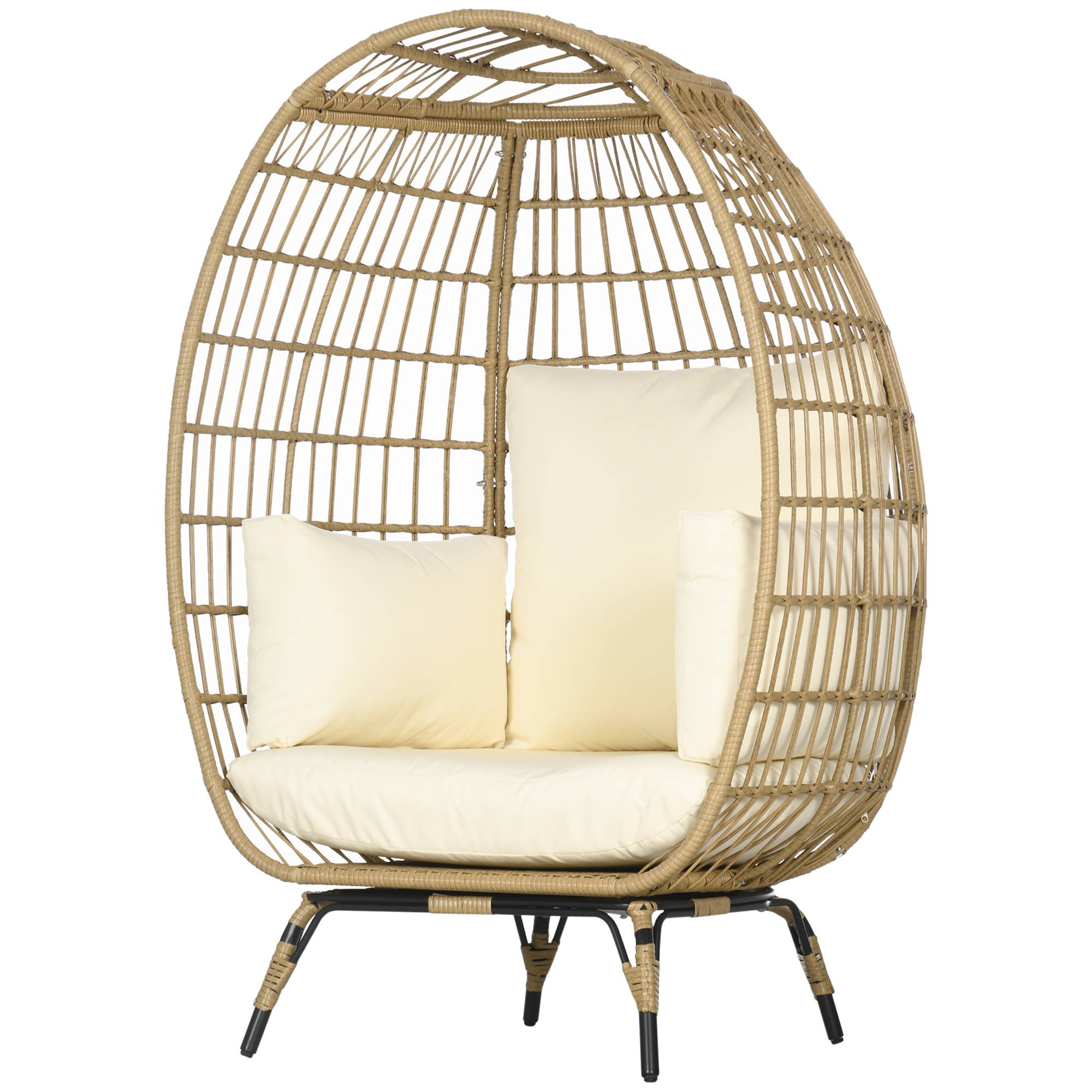 ComfortXL - Fauteuil cocon de jardin en résine tressée kaki beige 105 x 90 x 148 cm coussins épais pieds réglables - Image 2