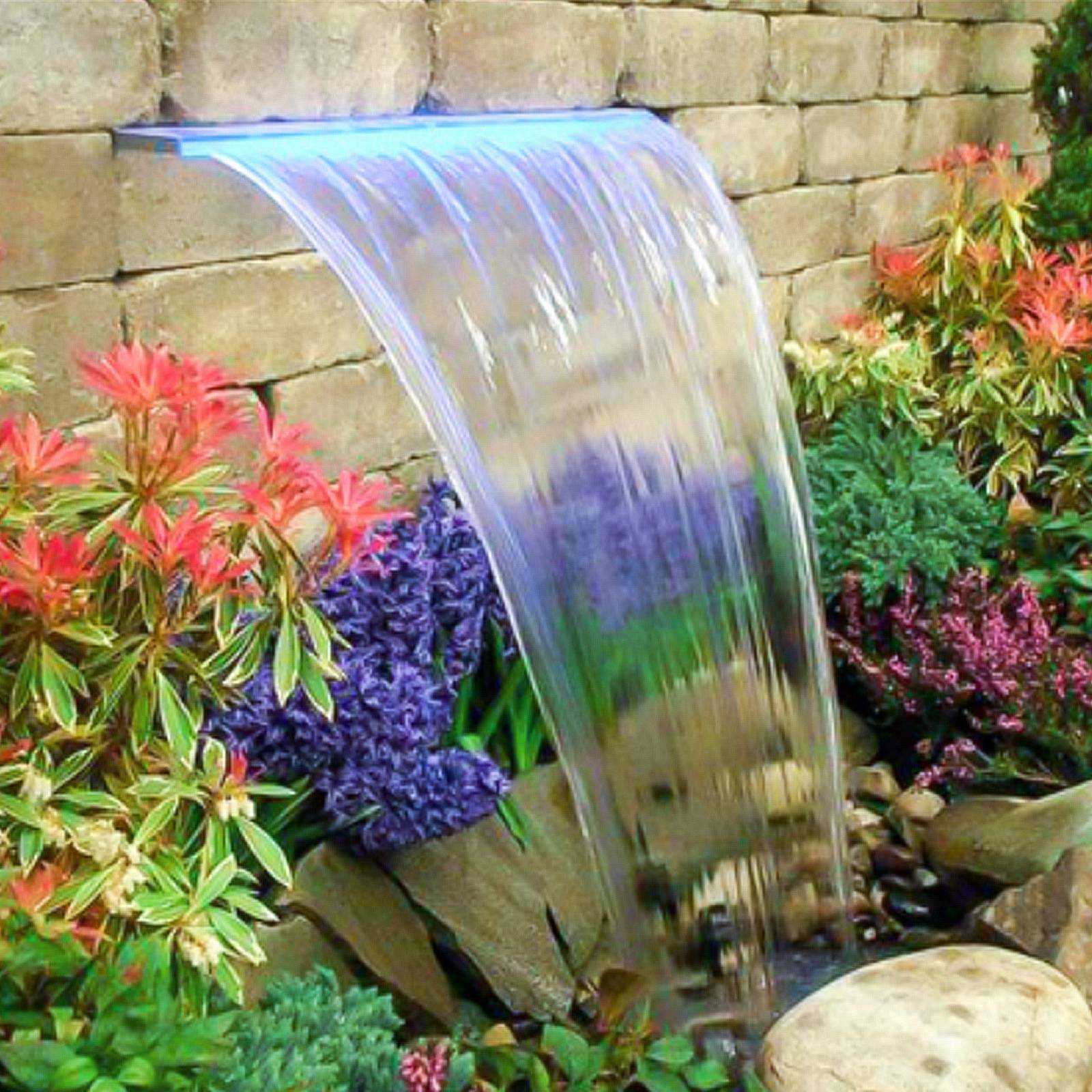 VEVOR Fontaine piscine rectangulaire 89x8x21cm, cascade LED télécommande, lumière 17 couleurs, pour décoration. - Image 8