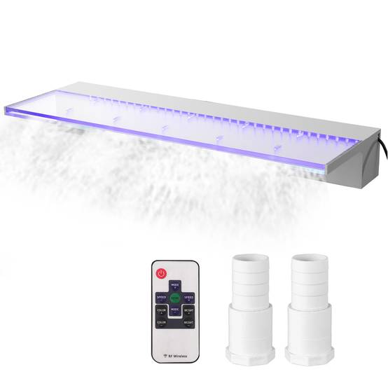 VEVOR Fontaine piscine rectangulaire 89x8x21cm, cascade LED télécommande, lumière 17 couleurs, pour décoration. - Image 1