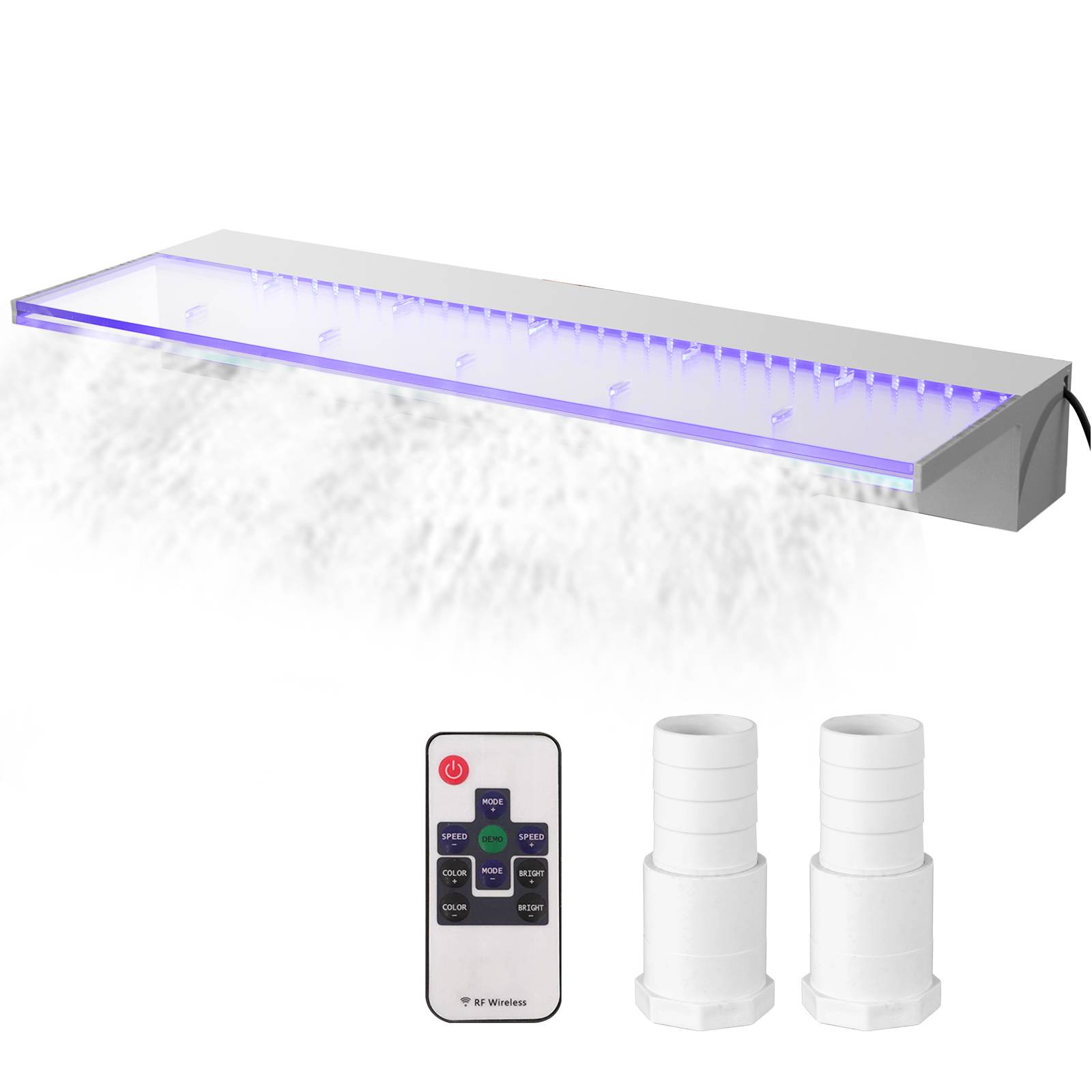 VEVOR Fontaine piscine rectangulaire 89x8x21cm, cascade LED télécommande, lumière 17 couleurs, pour décoration. - Image 1