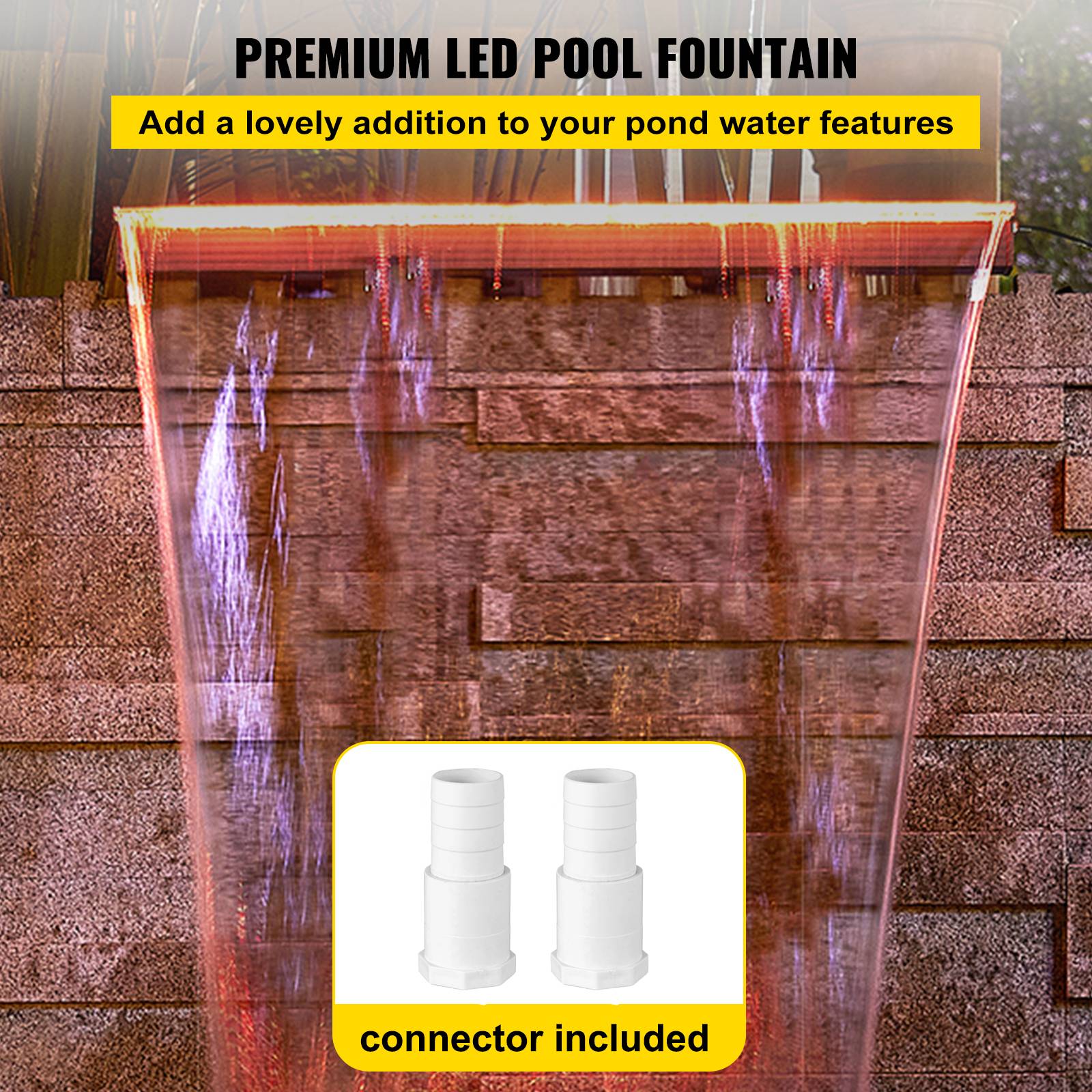 VEVOR Fontaine piscine rectangulaire 89x8x21cm, cascade LED télécommande, lumière 17 couleurs, pour décoration. - Image 2