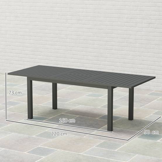 Table de jardin extensible en aluminium, 160/220 x 90 cm, résistante aux intempéries, table de balcon, antidérapante, table de buffet, grise - Image 5