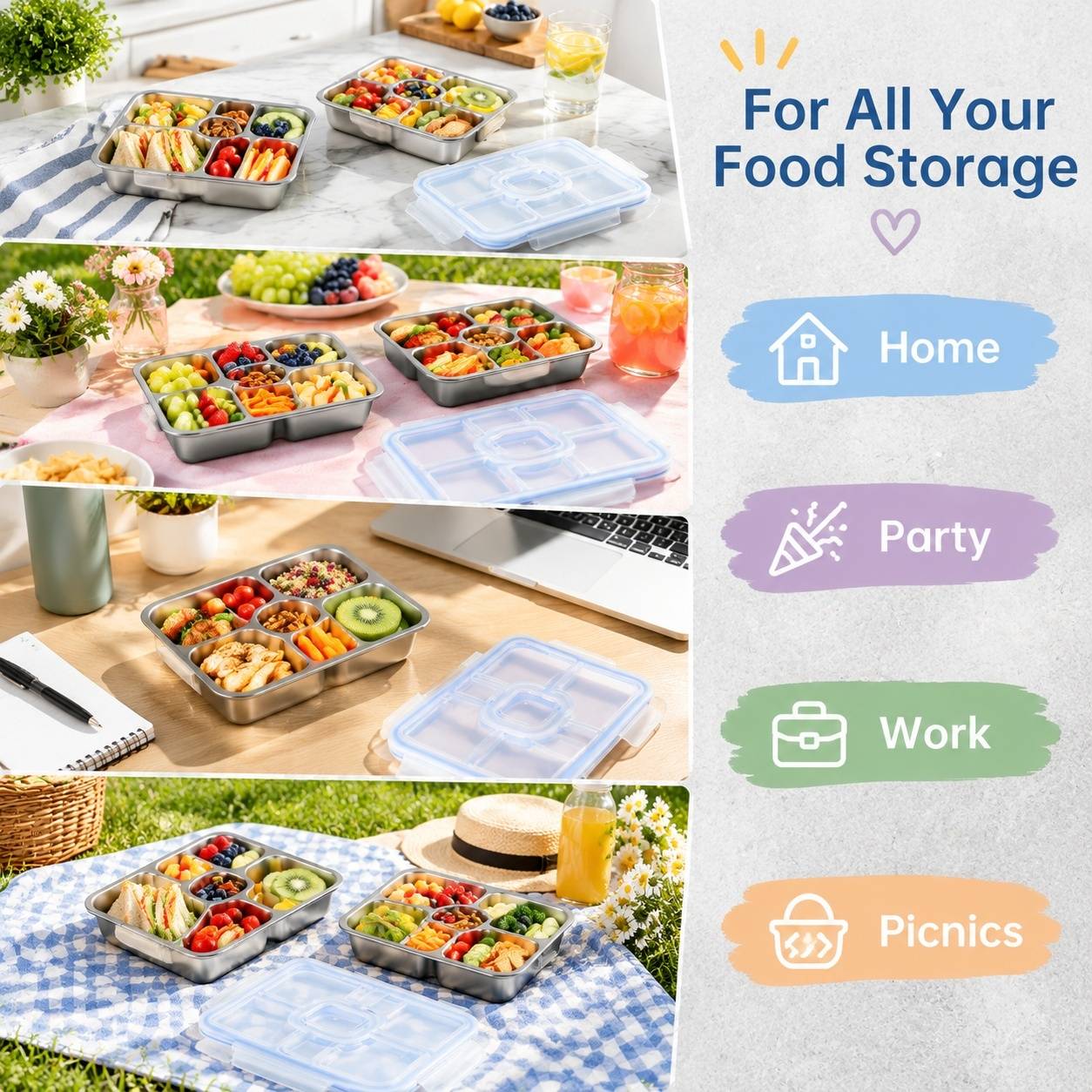 Lot de 2 Boîtes Repas Acier Inoxydable 4 Compartiments - Image 7