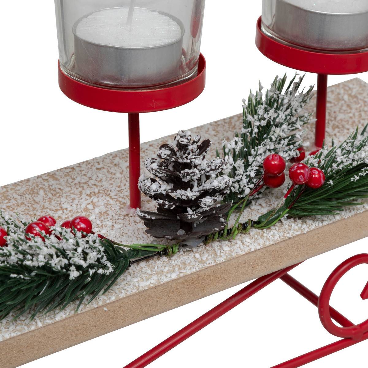 Fééric Lights & Christmas - Bougeoir 3 Photophores Luge avec déco Houx L 35 cm - Image 2