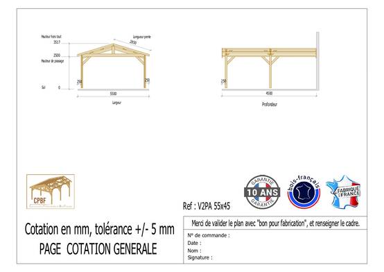 Carport Bois Douglas Français 25 m² – 2 pentes adossé – 4 poteaux – Abri voiture extérieur – Garantie 10 ans - Image 3