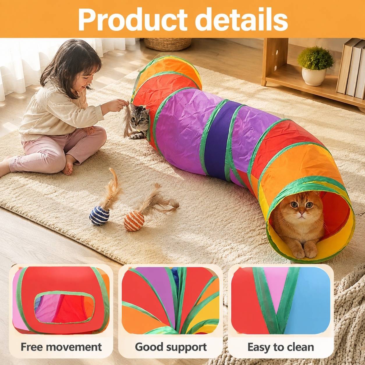 Tunnel de Jeu Interactif Pliable pour Animaux de Compagnie avec Balle Suspendue - Image 3
