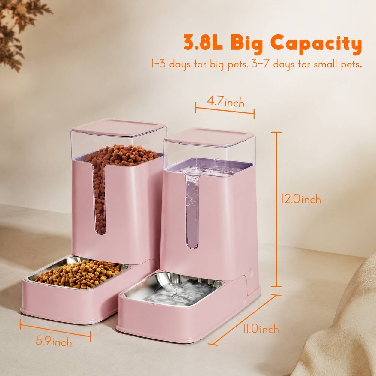 Lot de 2 Distributeurs Automatique Eau Nourriture Animaux 3,8L Acier Inoxydable Sans Électricité - Image 2