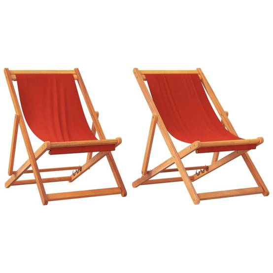 Chaises de plage pliables tissu bois massif rouge 60 x 112/119/127 x 81/88.5/95 cm - PANGIVO - Image 2