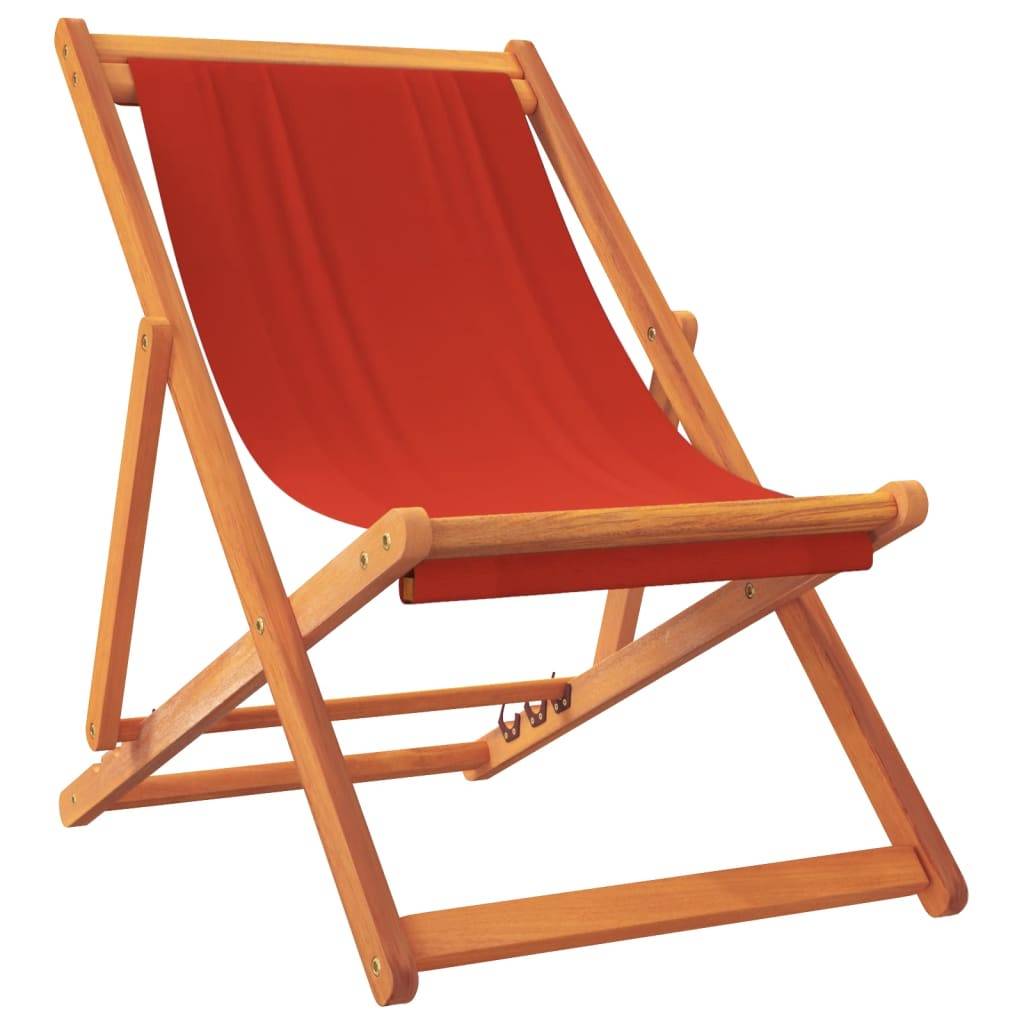 Chaises de plage pliables tissu bois massif rouge 60 x 112/119/127 x 81/88.5/95 cm - PANGIVO - Image 3