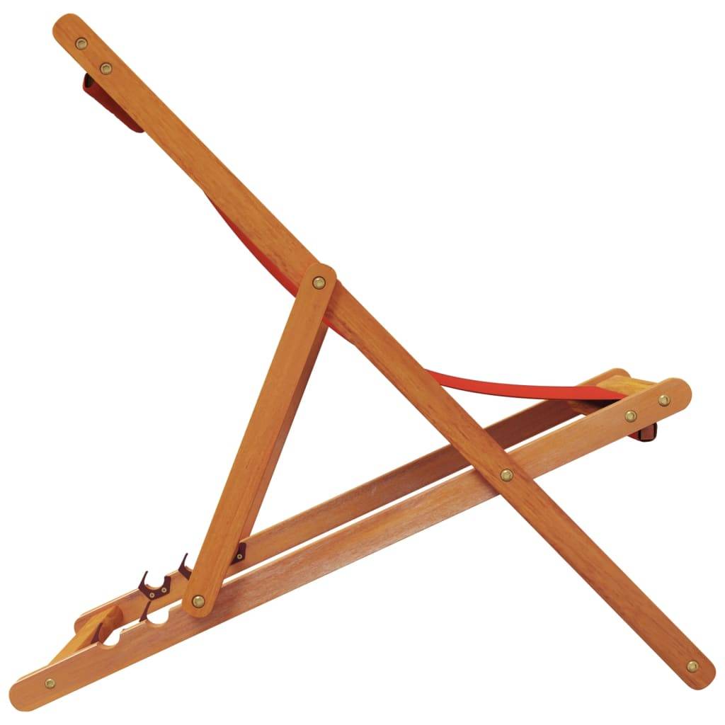Chaises de plage pliables tissu bois massif rouge 60 x 112/119/127 x 81/88.5/95 cm - PANGIVO - Image 5