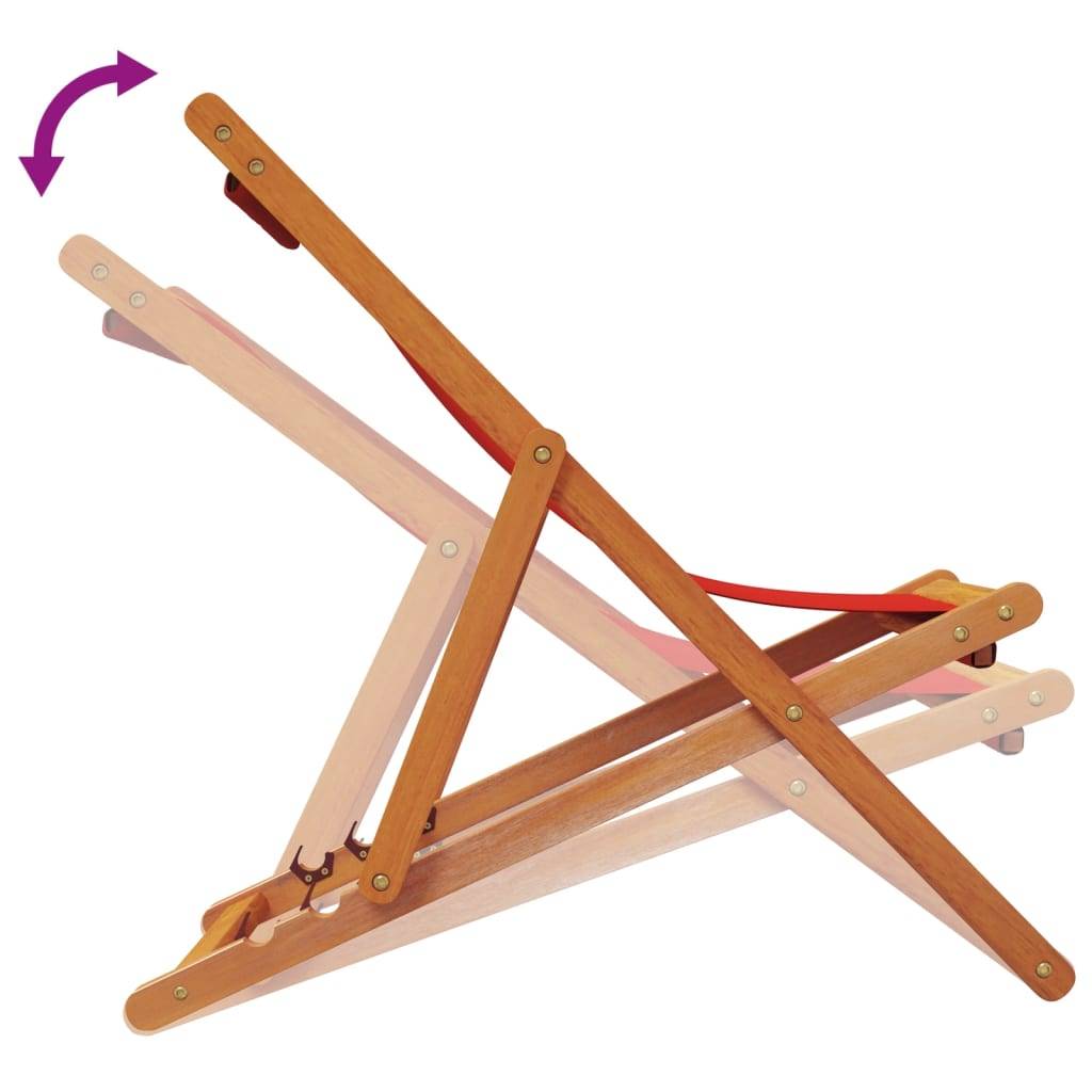 Chaises de plage pliables tissu bois massif rouge 60 x 112/119/127 x 81/88.5/95 cm - PANGIVO - Image 7