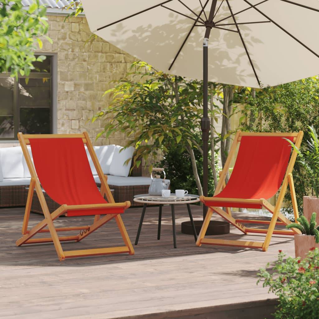 Chaises de plage pliables tissu bois massif rouge 60 x 112/119/127 x 81/88.5/95 cm - PANGIVO - Image 1