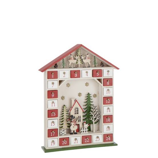 Calendrier de l'Avent maison avec led en bois blanc 31x7x40 cm - J-Line - Image 5