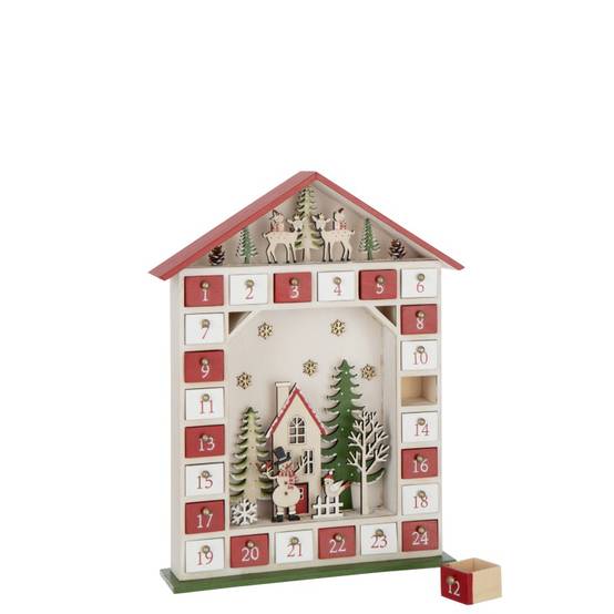 Calendrier de l'Avent maison avec led en bois blanc 31x7x40 cm - J-Line - Image 3