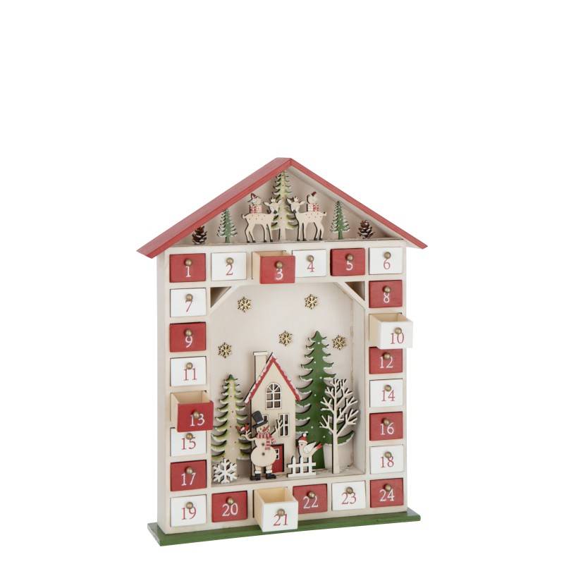 Calendrier de l'Avent maison avec led en bois blanc 31x7x40 cm - J-Line - Image 2