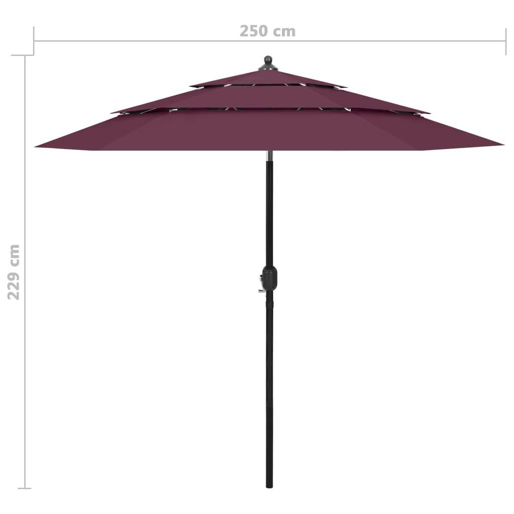 Helloshop26 - Parasol à 3 niveaux avec mât en aluminium 2,5 m bordeaux - Image 7