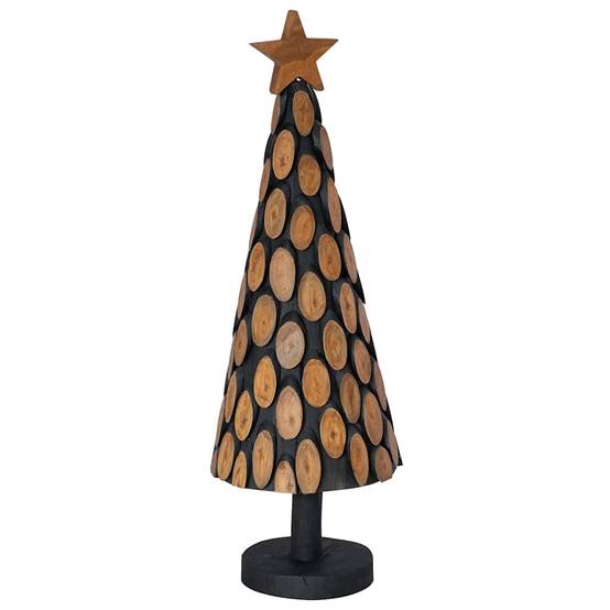 Sapin de Noël en bois de teck massif décoratif pour intérieur Marron 90 cm – ComfortXL Outdoor Living - Image 2