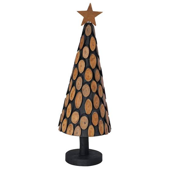 Sapin de Noël en bois de teck massif décoratif pour intérieur Marron 90 cm – ComfortXL Outdoor Living - Image 4