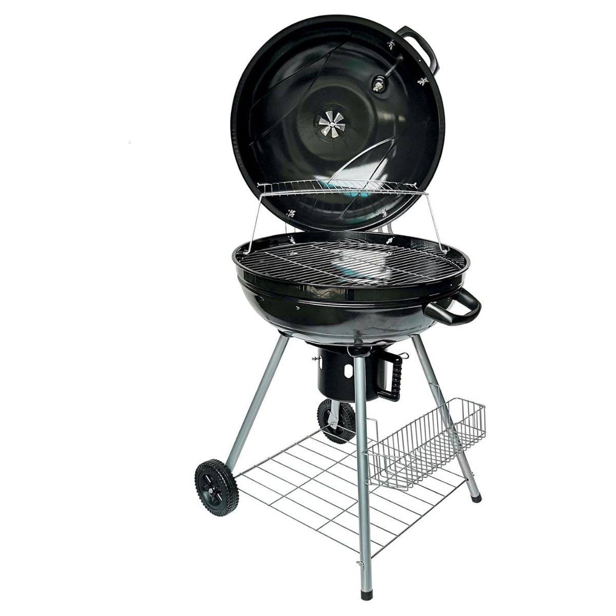 Barbecue à Charbon de Bois Ø54cm Double Grille Cuisson & Couvercle Thermostat Bac à cendres, Barbecue sur roues avec rangement - Image 6