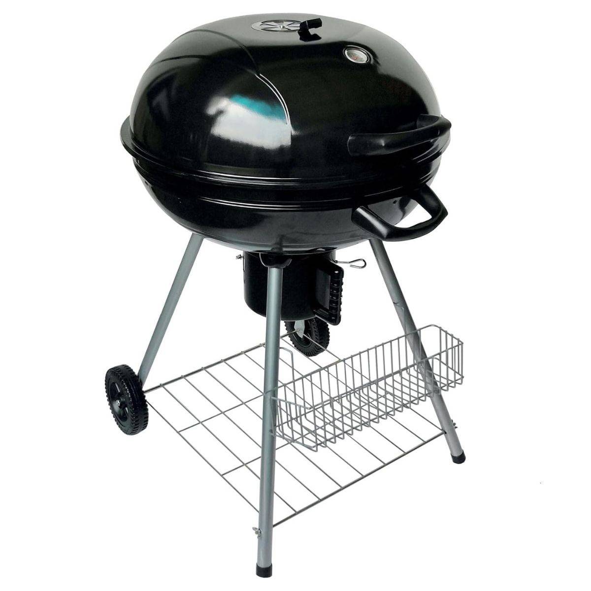Barbecue à Charbon de Bois Ø54cm Double Grille Cuisson & Couvercle Thermostat Bac à cendres, Barbecue sur roues avec rangement - Image 5