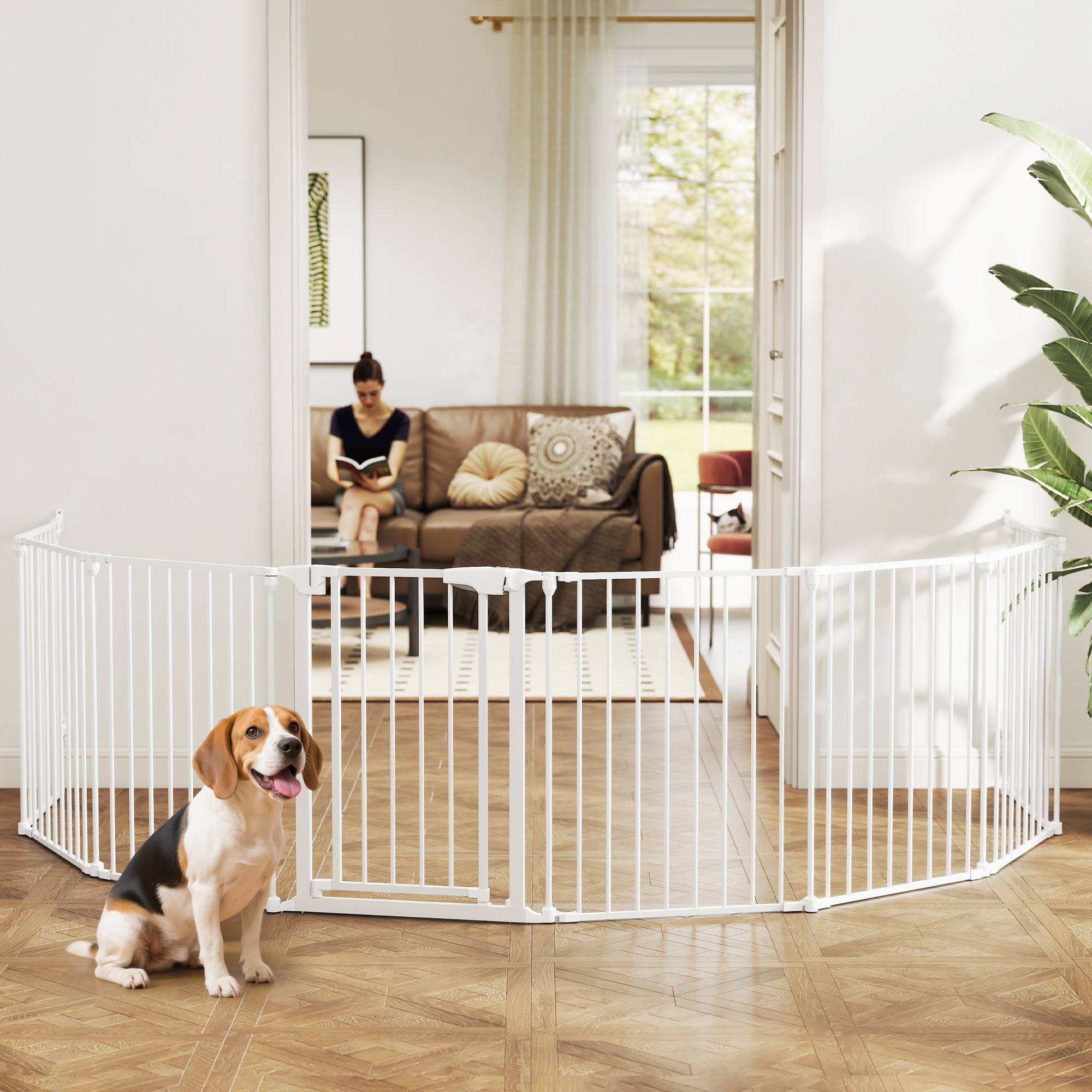 Sans Marque - Barrière pliable pour chien, clôture pour animaux de compagnie à 8 panneaux, barrière à double verrouillage pour escaliers et couloirs, blanche - Image 4