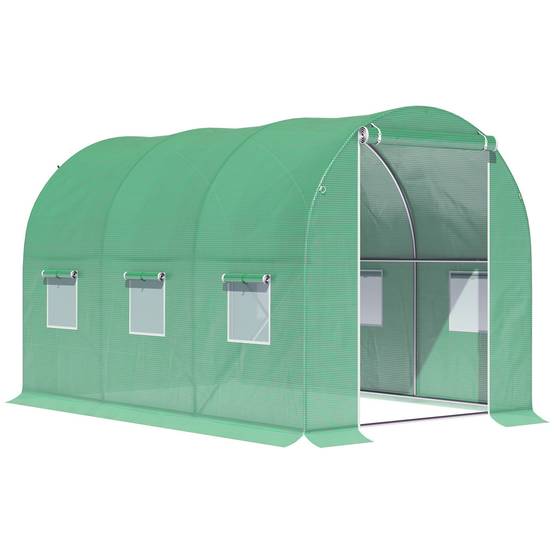Serre de Jardin Tunnel 6m² Acier renforcé 6 fenêtres et ancrage au sol 3x2x2m Vert - ComfortXL Outdoor Living - Image 1