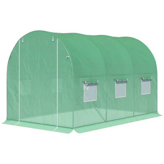 Serre de Jardin Tunnel 6m² Acier renforcé 6 fenêtres et ancrage au sol 3x2x2m Vert - ComfortXL Outdoor Living - Image 2