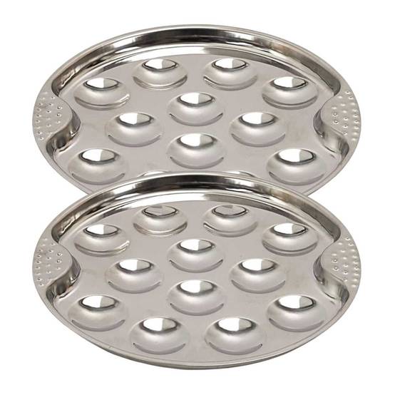 Set de 2 assiettes à escargots en acier inoxydable argenté (12 escargots) - - Image 1
