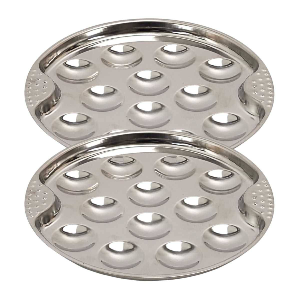 Set de 2 assiettes à escargots en acier inoxydable argenté (12 escargots) - - Image 1