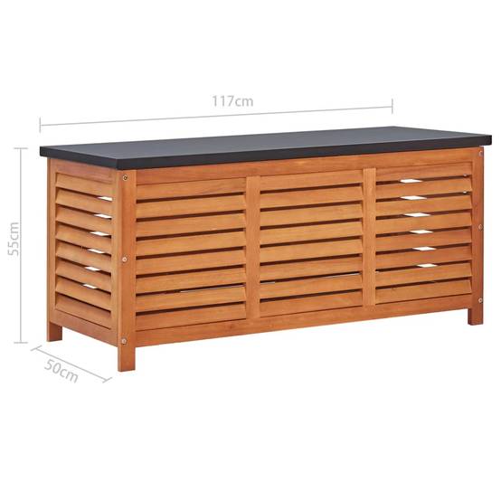 Coffre boîte meuble de jardin rangement 117 x 50 x 55 cm eucalyptus solide marron et noir - Image 7