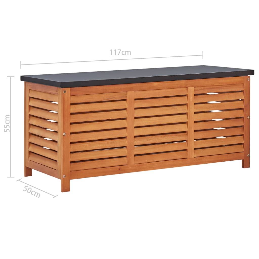 Coffre boîte meuble de jardin rangement 117 x 50 x 55 cm eucalyptus solide marron et noir - Image 7