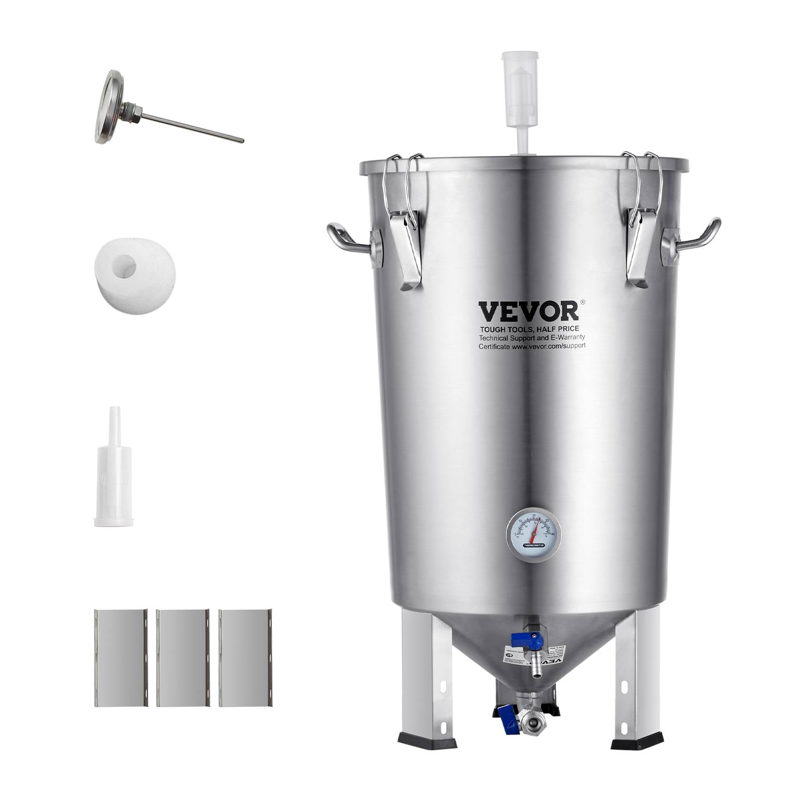 VEVOR Cuve brassage bière inox 304, 30L, avec base, couvercle, robinet, thermomètre, pour brasseur maison. - Image 1