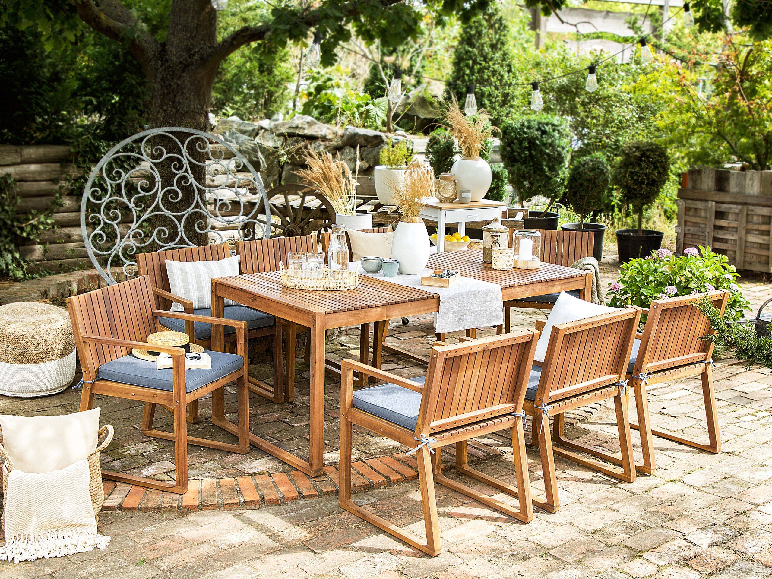 Beliani - Ensemble de Jardin composé d'une Table 180 x 90 cm et de 8 Chaises en Bois d'Accacia avec Coussins d'Assise Bleus Beliani - Image 2