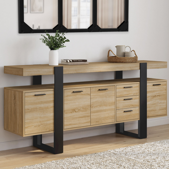 Buffet 180 cm PHOENIX XXL 4 portes avec 3 tiroirs bois et noir - Image 1