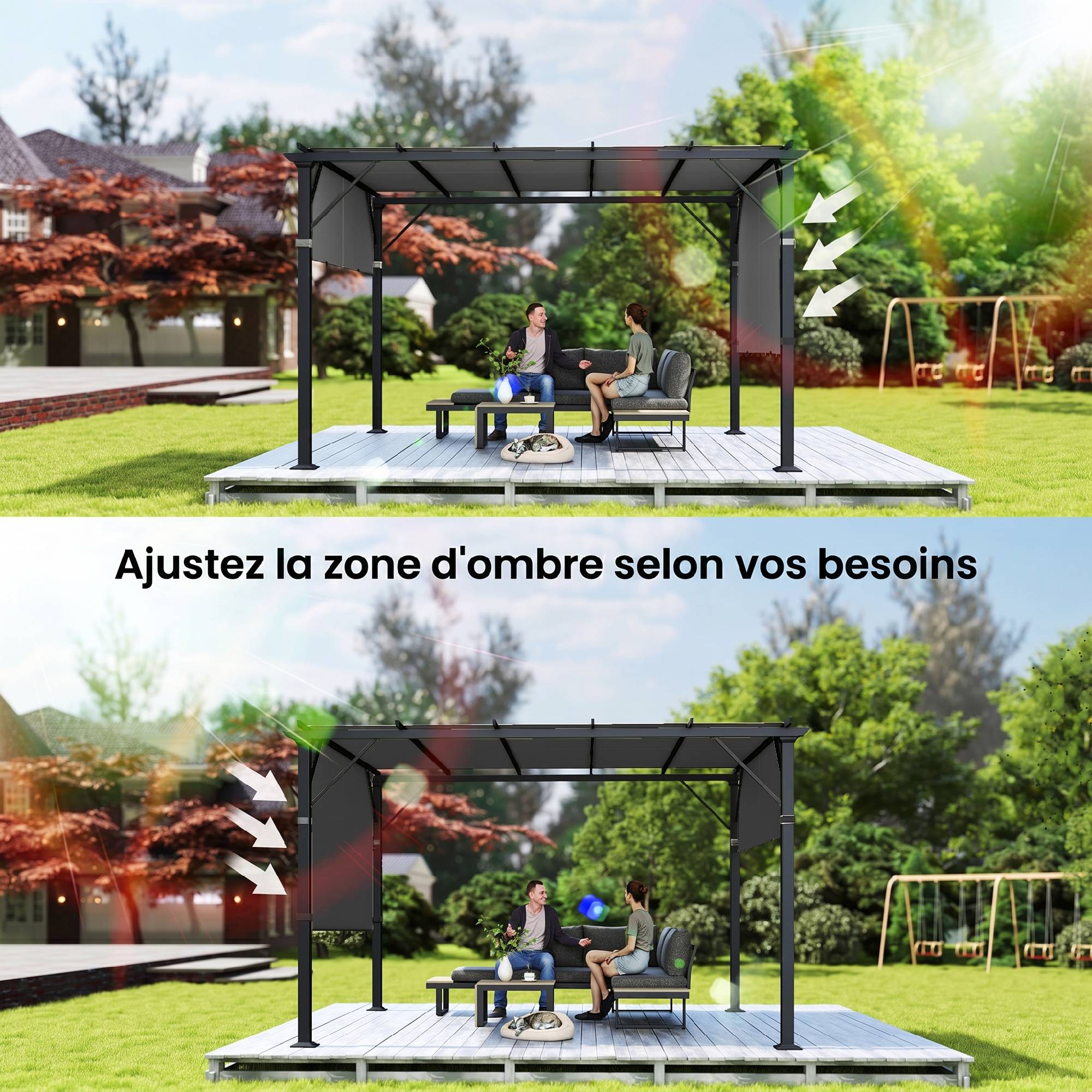 Sans Marque - Lot de 2 toiles de rechange pergola rétractable 4,9 x 1,2 m pour pergola de 3 x 3 m polyester protection UV gris foncé - Image 9