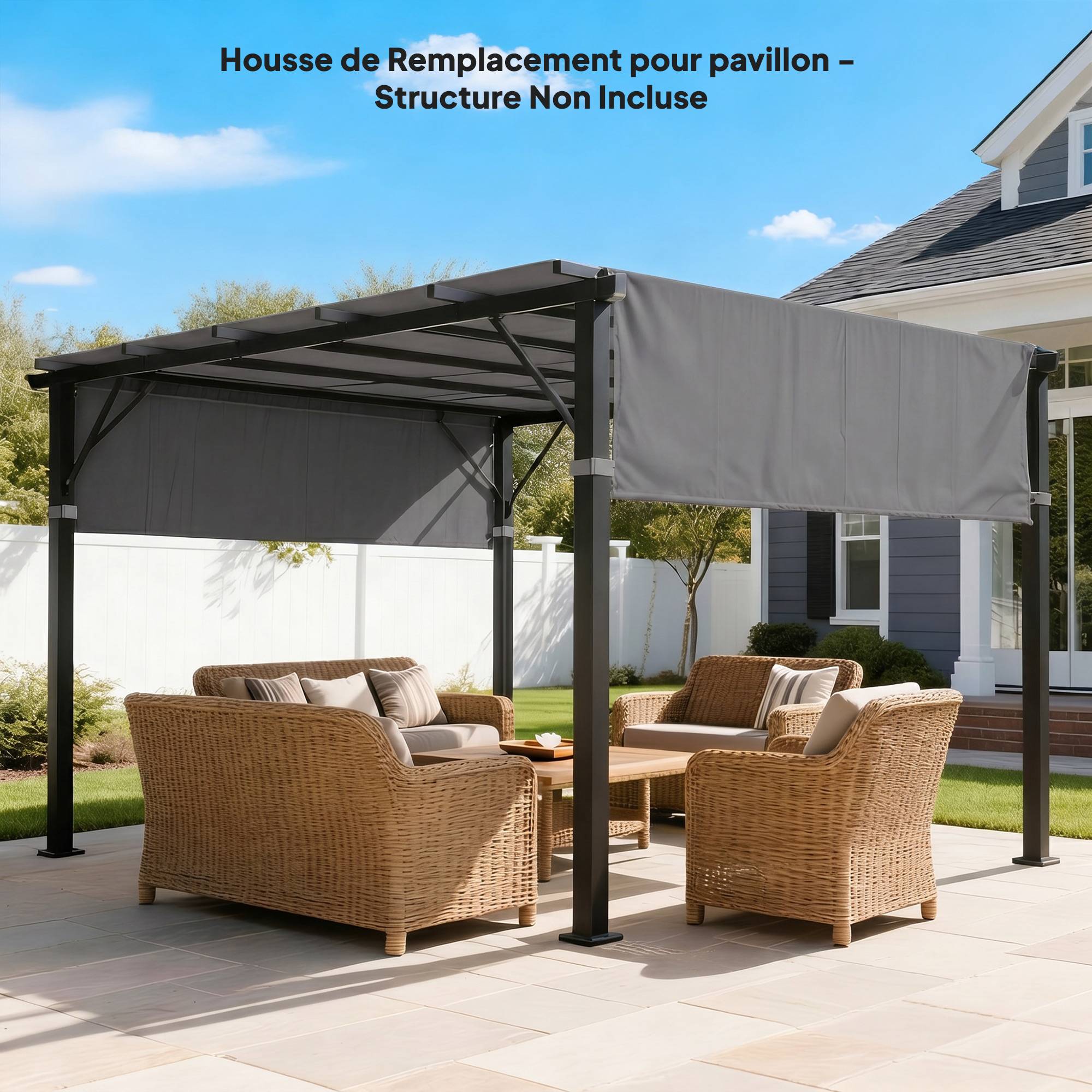 Sans Marque - Lot de 2 toiles de rechange pergola rétractable 4,9 x 1,2 m pour pergola de 3 x 3 m polyester protection UV gris foncé - Image 3