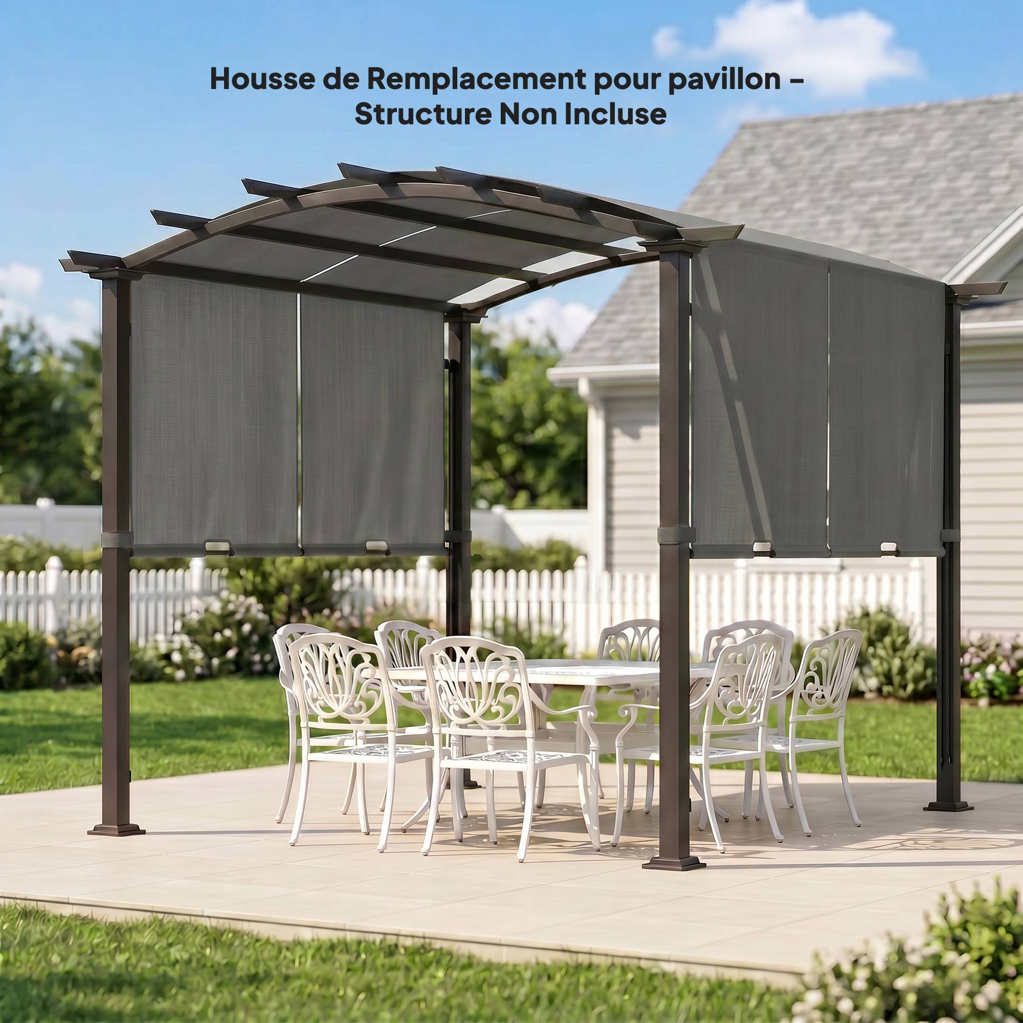 Sans Marque - Lot de 2 toiles de rechange pergola rétractable 4,9 x 1,2 m pour pergola de 3 x 3 m polyester protection UV gris foncé - Image 10