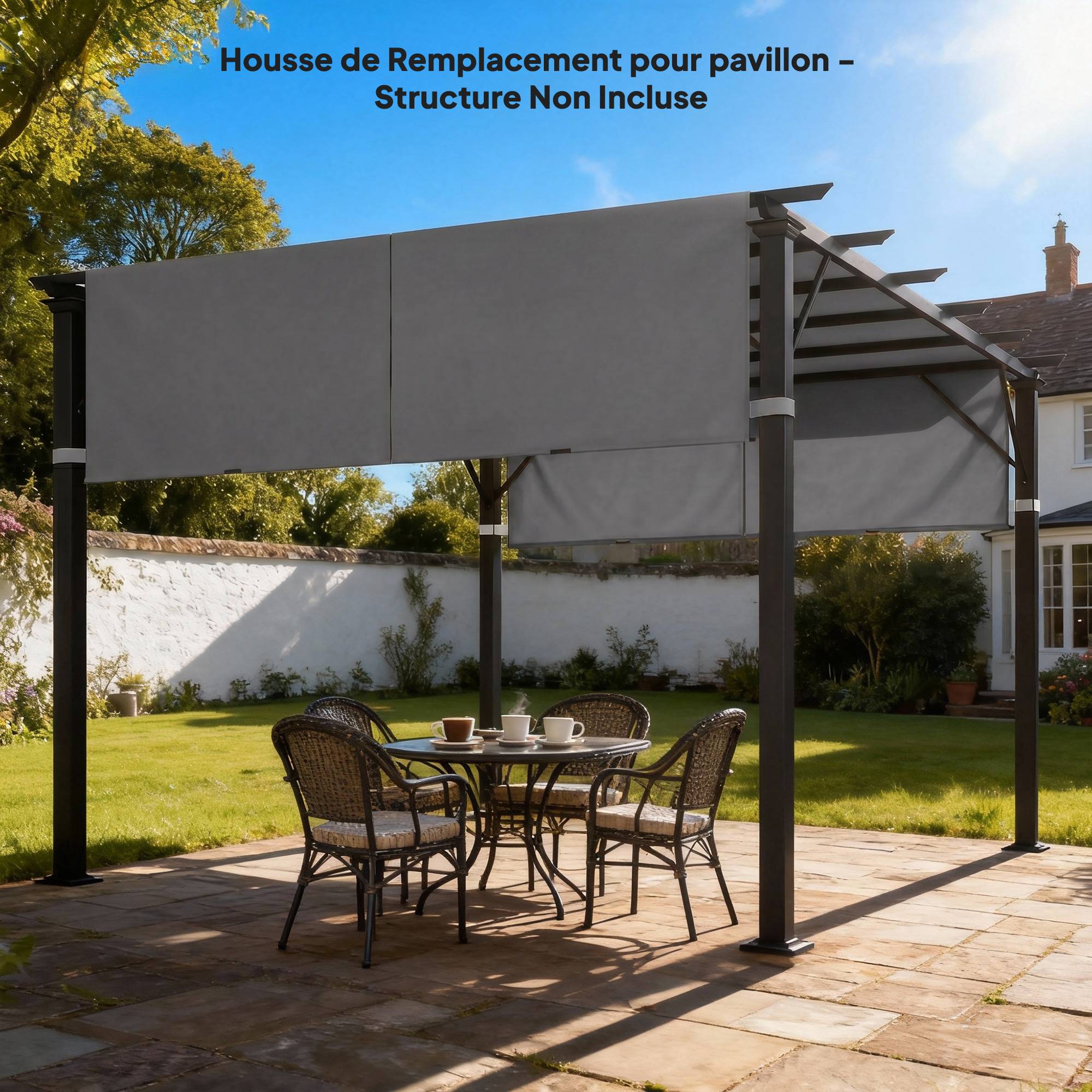 Sans Marque - Lot de 2 toiles de rechange pergola rétractable 4,9 x 1,2 m pour pergola de 3 x 3 m polyester protection UV gris foncé - Image 4