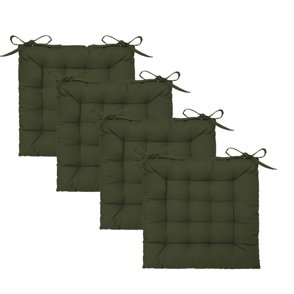 Atmosphera - Lot de 4 Galettes de chaise en Coton Vert kaki 38 x 38 cm - Image 1