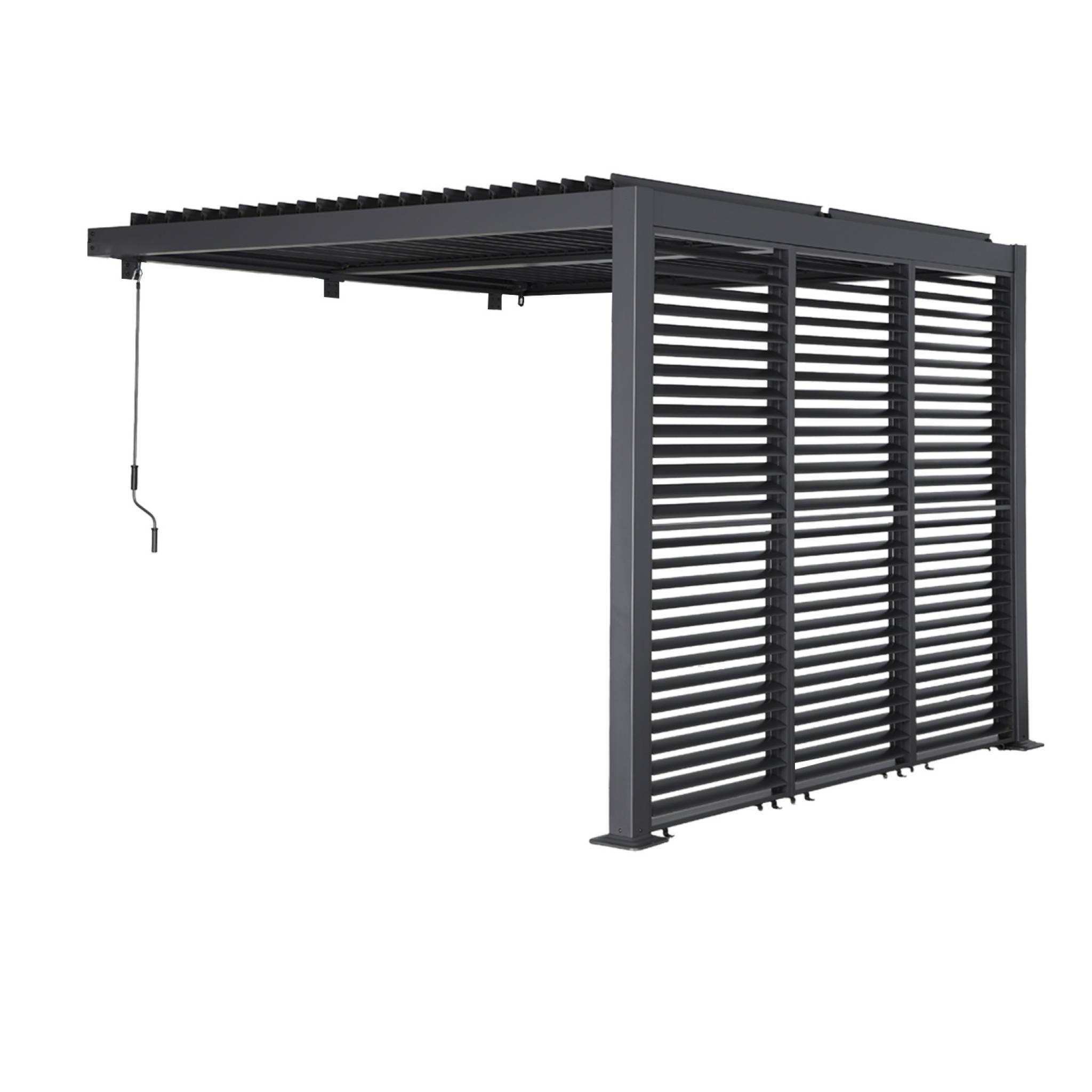 sweeek - Pergola bioclimatique aluminium adossée 3x3m anthracite + 3 persiennes 100cm lames orientables Palace | sweeek - Image 2