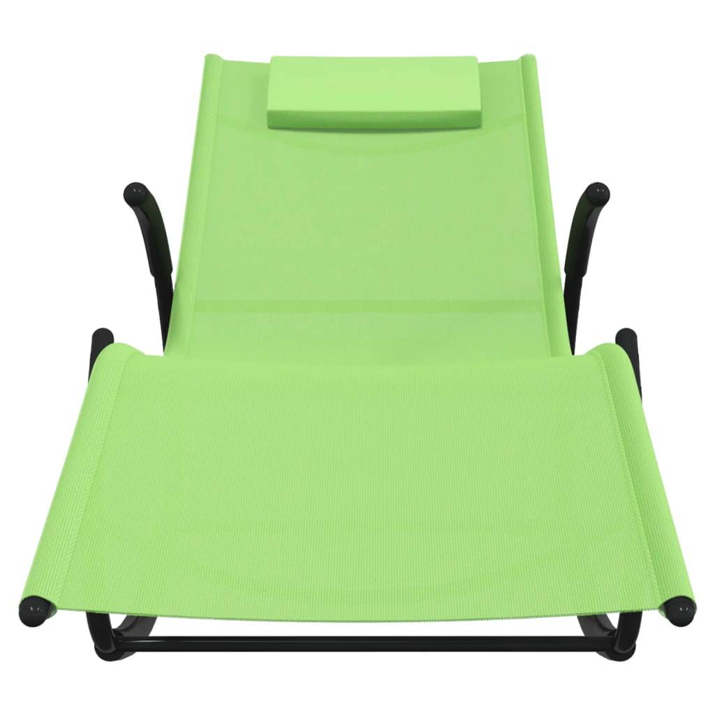 Helloshop26 - Lot de deux chaises longues transat à bascule acier et textilène vert - Image 3