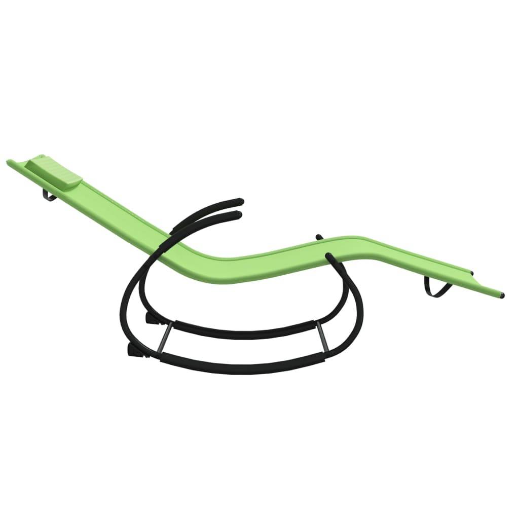 Helloshop26 - Lot de deux chaises longues transat à bascule acier et textilène vert - Image 4