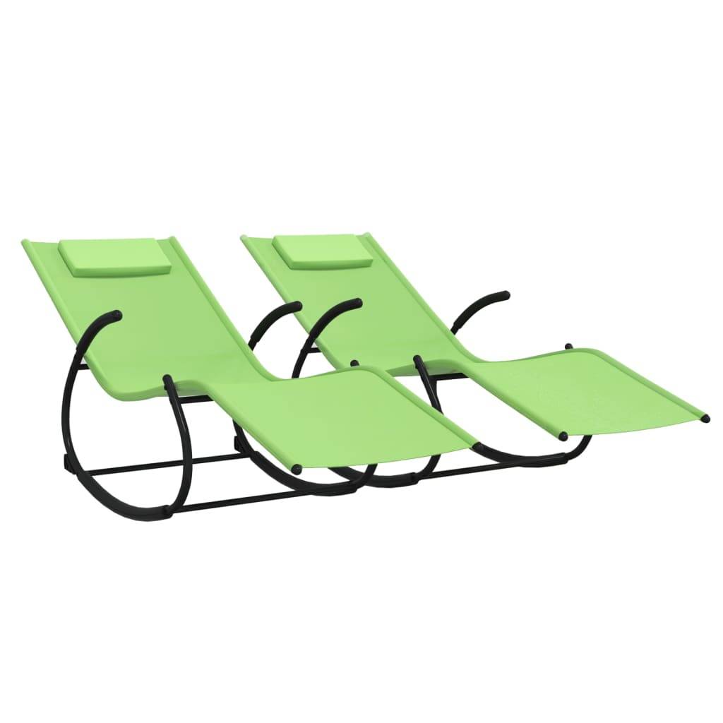 Helloshop26 - Lot de deux chaises longues transat à bascule acier et textilène vert - Image 1