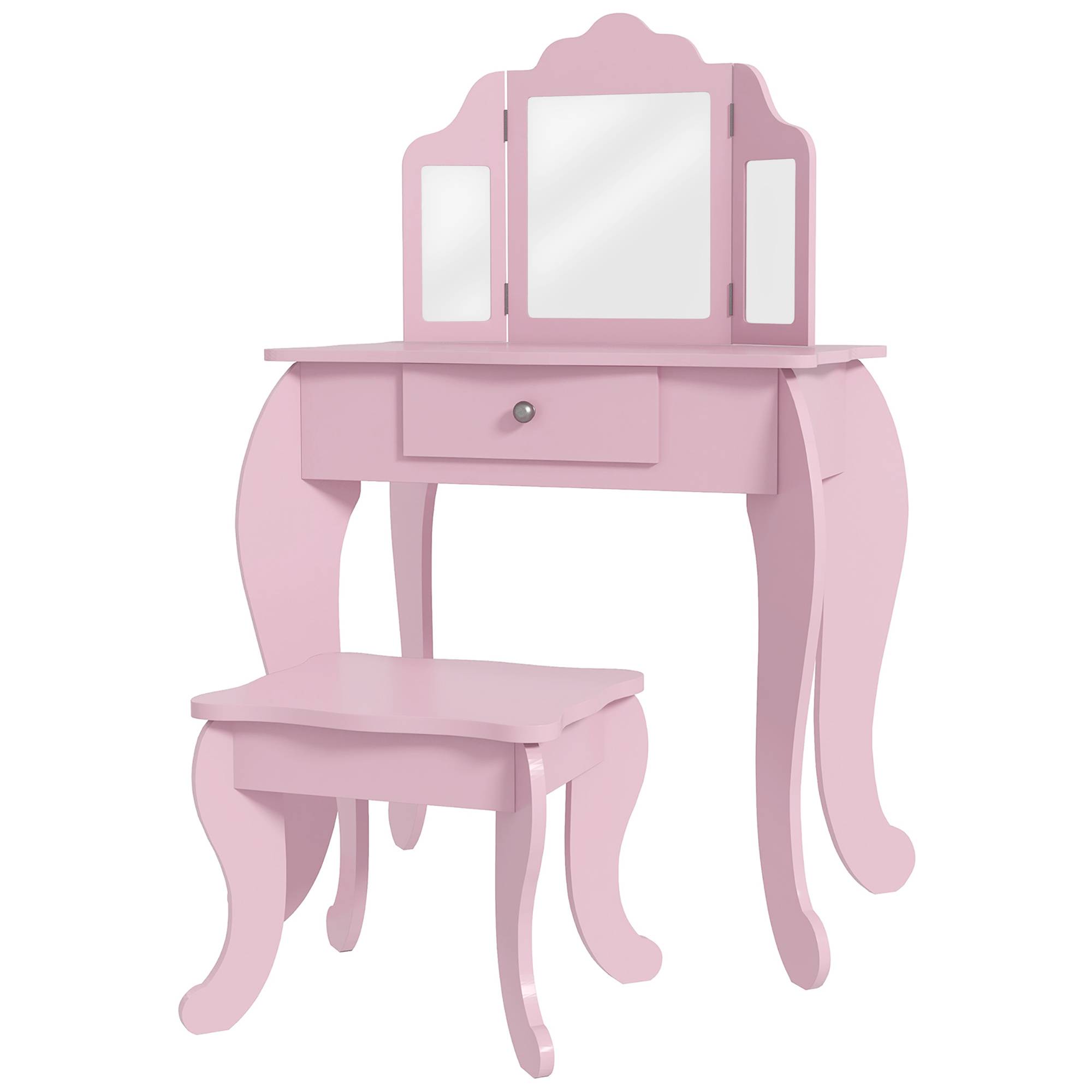 Sans Marque - Coiffeuse pour enfants avec tabouret et miroir réglable, pour filles de 3 à 6 ans, avec tiroir, rose - Image 2