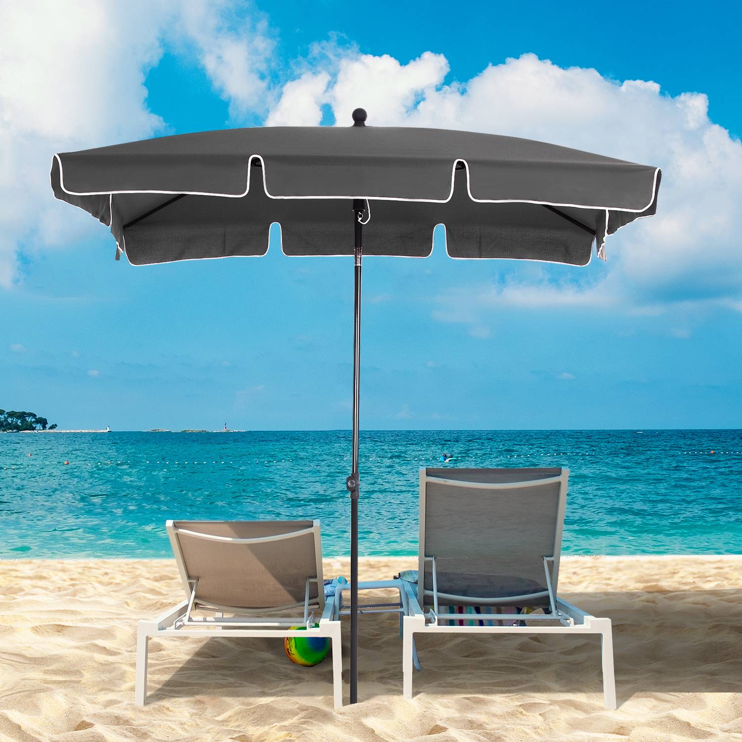 Parasol rectangulaire de jardin inclinable aluminium métal polyester haute densité 2x1,3 m gris - Image 4