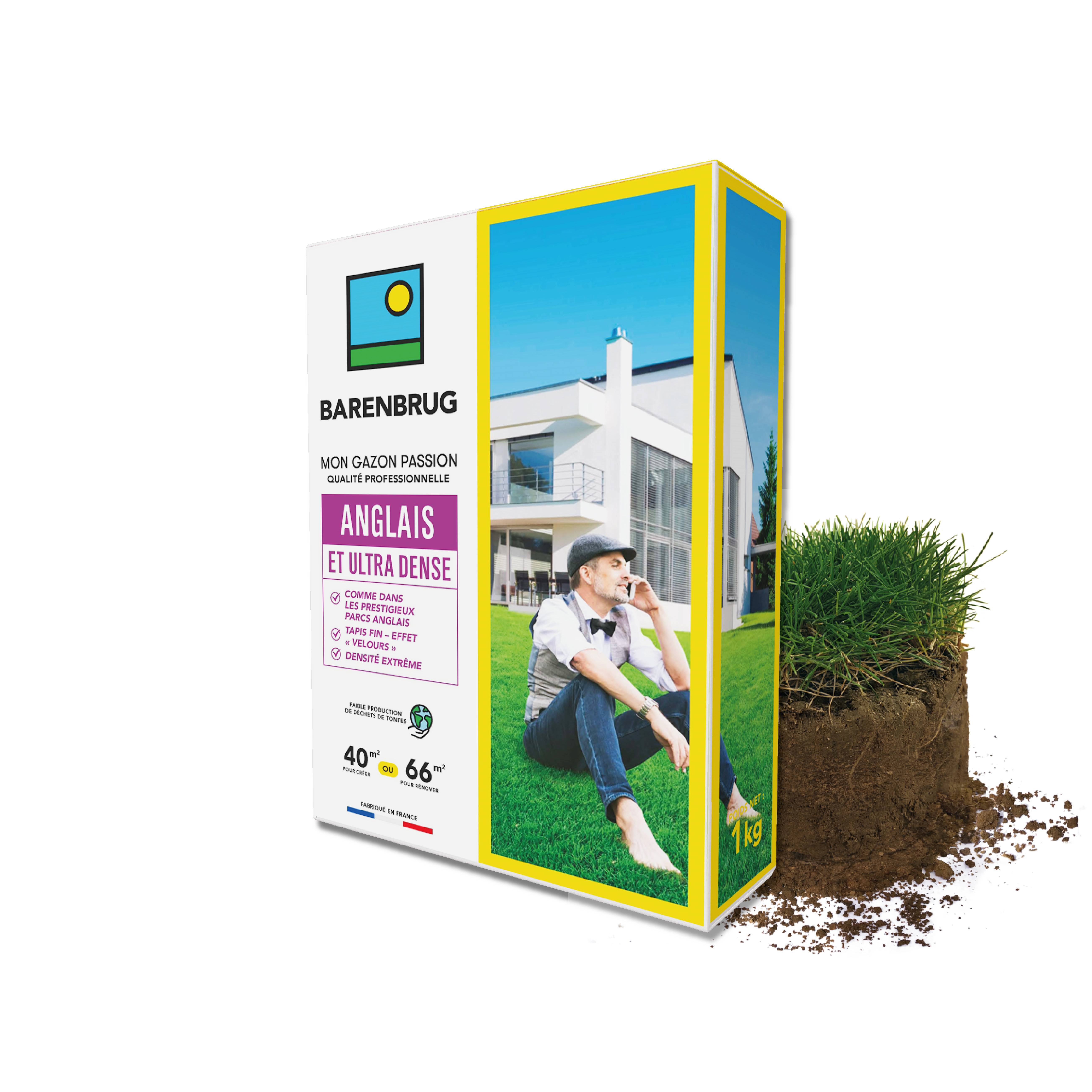Barenbrug - Gazon Anglais et Ultra dense - Aspect Prestigieux Parcs Anglais - Tapis Dense Effet velours - Densité Extrême - 1KG - BARENBRUG